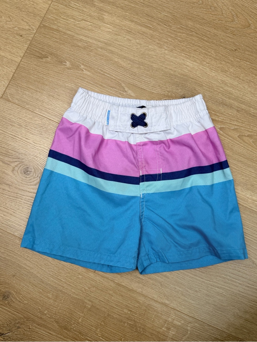 Rugged Butt Colorblock Boys Swim Trunks in Blue & Pink